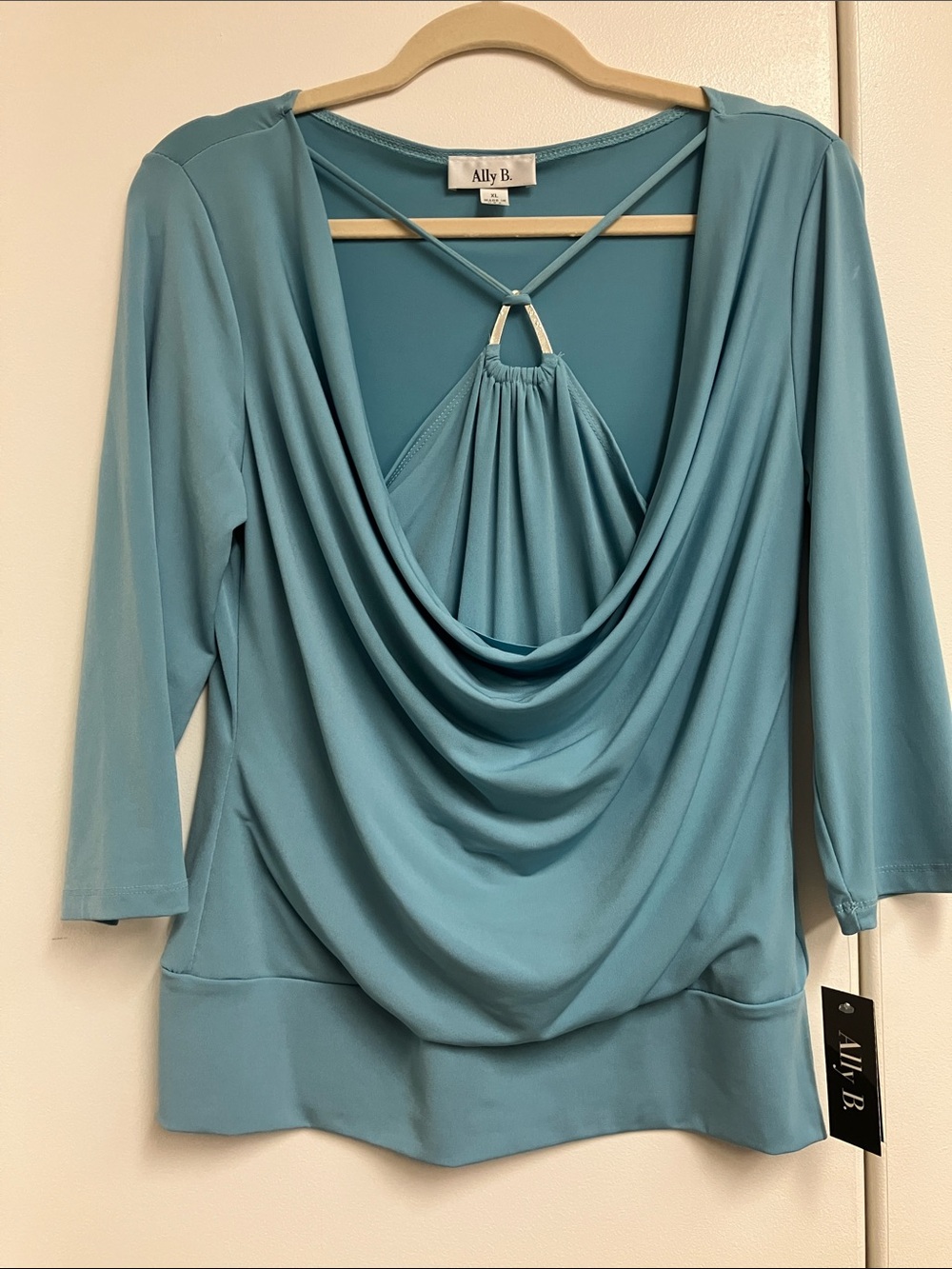 Ally B Blue Draped Cowl Back Blouse